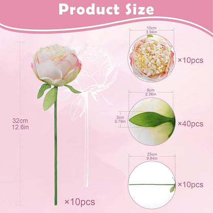 10PCS Champagne Purple Realistic Artificial Flowers Peony Fake Silk for Home Office Wedding Table Centerpieces Party Festival Bar Decoration Indoor