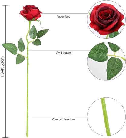 Veryhome Artificial Flowers Silk Roses Real Touch Bridal Wedding Bouquet for Home Garden Party Floral Decor 10 Pcs (Blooming Rose - Gradient Burgundy Red)