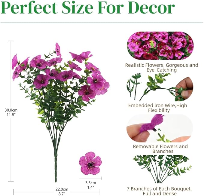 12 Bundles Artificial Flowers for Outdoor, UV Resistant Faux Mums with Eucalyptus Leaves Fake Plants for Outdoor Planters Greenery Boxwood Porch Patio Decoration