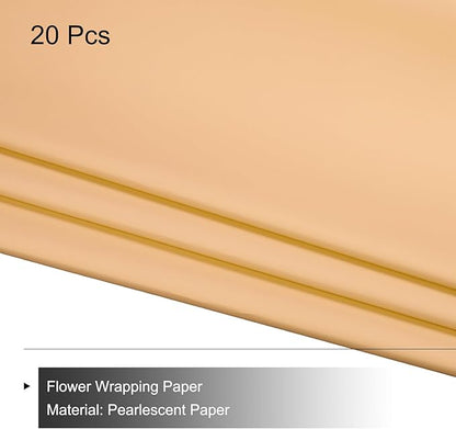 MECCANIXITY Pearlescent Film Flower Wrapping Paper 22.8x22.8 Inch Waterproof for DIY Crafts, Gift/Gift Box Packaging Cream Orange Pack of 20