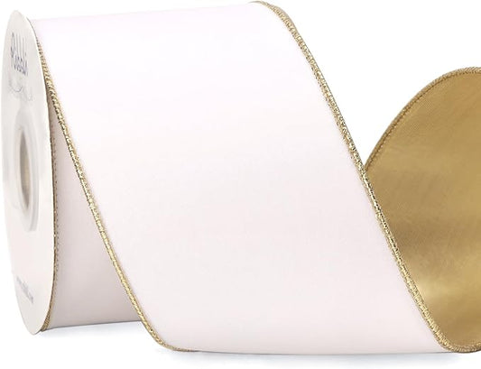 Ribbli White Velvet Wired Ribbon 4 Inch Luxury Matte Velvet Christmas Ribbon for Gift Wrapping Christmas Tree Decoration Crafts Wreaths Supplies - 10 Yards