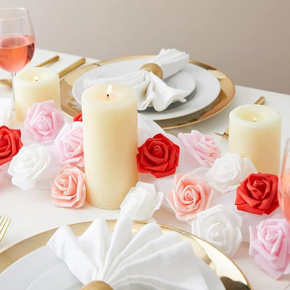 Bright Creations Colorful Foam Rose Heads - 100-Pack, 3 x 3 x 1.25 in, Mixed Pink White Red - Artificial Roses Bulk Mixed Color & 3D Foam Craft Flowers - DIY Decoration & Party Decor