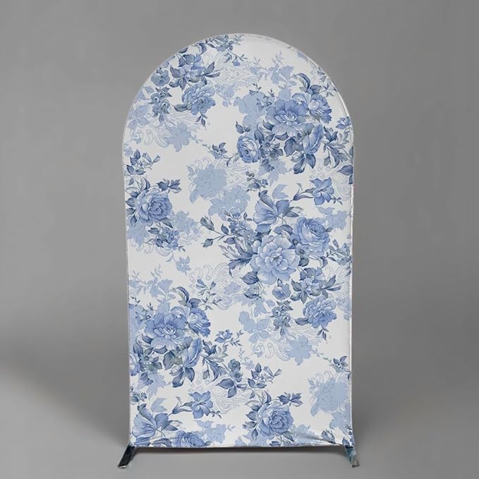 Arch Backdrop Cover Baby in Bloom Baby Shower Arch Stand Spandex Fabric Cover Blue Flowers Floral Pink Bows Girls Birthday Party Baptism Decorations (3X5ft,G-3854)