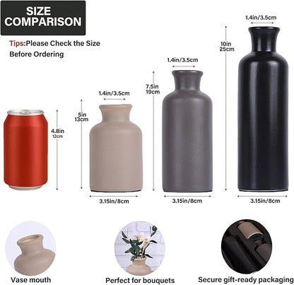 Ceramic Vase Set of 3 – Modern Neutral Vases for Home Decor, Rustic Farmhouse Pottery Vases for Pampas Grass, Dried Flowers, Centerpiece Table Decor, Living Room, Kitchen, Bedroom, Bathroom
