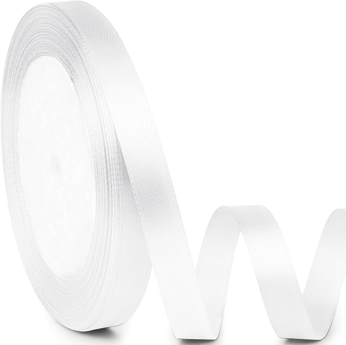 3/8" x 25 Yards Satin Ribbon, White Silk Ribbon Ideal for Gift Wrapping, Floral Bouquets, Crafts, Wedding Party Decorations, Christmas and Sewing Projects