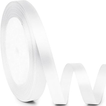 3/8" x 25 Yards Satin Ribbon, White Silk Ribbon Ideal for Gift Wrapping, Floral Bouquets, Crafts, Wedding Party Decorations, Christmas and Sewing Projects