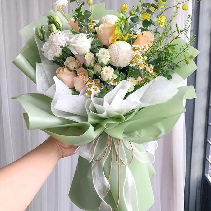 WRAPAHOLIC 20 Sheets Flower Wrapping Paper - 22.4 x 22.4 inch Pure Light Green Water-Resistant Floral Bouquet Wrapping Paper, Florist Supplies Packaging for Wedding Birthday Gift DIY