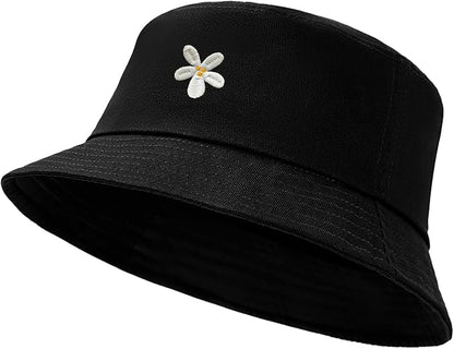 Fashion Embroidered Bucket Hat Cotton Summer Beach Sun Hat for Women Men Teen