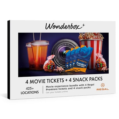 Wonderbox Regal Movie Gift Box, 4 Tickets & 4 Snack Packs Movie Night Experience for 2, Valid at 425 Locations