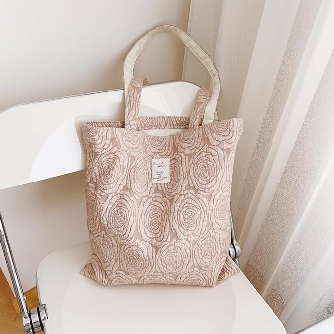 Cotton Canvas Tote Bag Reusable Soft Grocery Cloth Bag Floral Shoulder Bag for Beach Travel Shopping