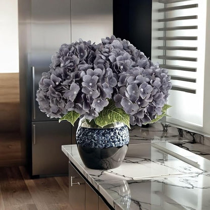 2Bouquets Artificial Fake Flowers Plants Silk Hydrangea Arrangements Wedding Bouquets Decorations Plastic Floral Home Kitchen Garden Party Festival Bar DIY (Gray,5 Flower Heads)