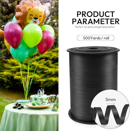 500 Yards Curling Ribbon Black, 1/5" Wide Crimped Black Curling Ribbons - Ideal for Gift Box Wrapping, Birthday, Halloween, Christmas Party Decorations, Balloon String