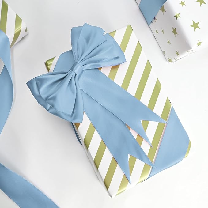 Double Face Dusty Blue Satin Ribbon 1-1/2 inch X 50 Yards Polyester Dusty Blue Ribbon for Gift Wrapping Very Suitable for Weddings Party Hair Bow Invitation Decorations and More