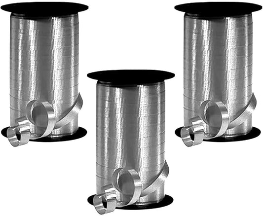 PMU Curling Ribbon - Crimped Texture Curling Ribbons for Gift Box Wrapping, Florist Flowers, Birthday Party Decorations, Festival Art Craft & Christmas Décor - Silver 3/8 Inch X 250 Yards, Pkg/3