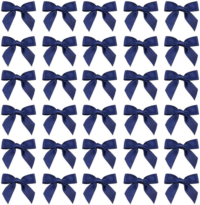 7Rainbows 50pcs Boutique 1.5" Navy Blue Satin Ribbon Mini Bows for Craft Sewing Scrapbooking Wedding and Gift Wrapping