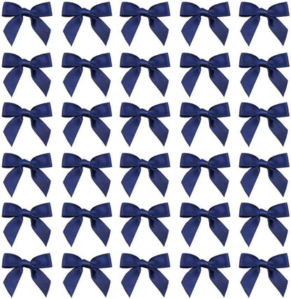 7Rainbows 50pcs Boutique 1.5" Navy Blue Satin Ribbon Mini Bows for Craft Sewing Scrapbooking Wedding and Gift Wrapping
