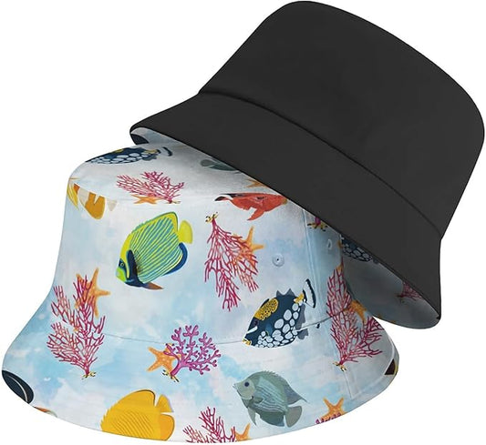 Bucket Hat for Women Men Unisex Sun Cap Packable Outdoor Fisherman Hat Headwear,Reversible Double-Side-Wear