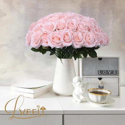 Artificial Rose 30 Pcs Flower Blush Flowers Pink Roses Silk Flowers with Long Stem Silk Roses Bouquet for Wedding Bridal Shower Party Home Decoration
