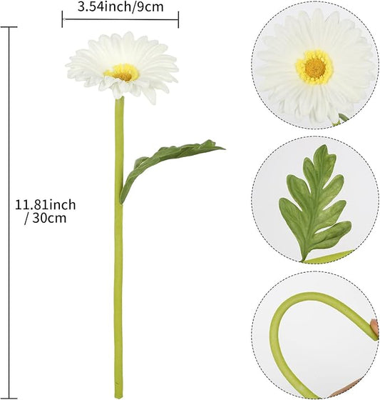 White Small Flowers 11.8” Fake Daisies 8 Pcs PU Gerbera Daisy Artificial Flowers for Vase Wedding Party DIY Office Home Living Room Decor