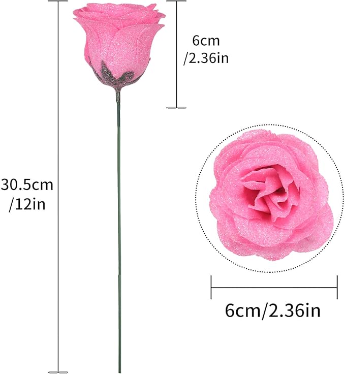 Artificial Roses,30PCS Pink Roses Glitter Roses Bouquet Fake Roses Artificial Flowers for Wedding Bouquet Party Christmas Home Decor(Pink)