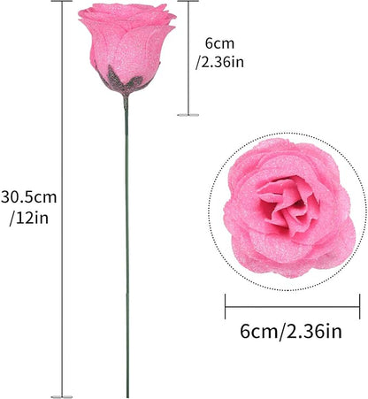 Artificial Roses,30PCS Pink Roses Glitter Roses Bouquet Fake Roses Artificial Flowers for Wedding Bouquet Party Christmas Home Decor(Pink)