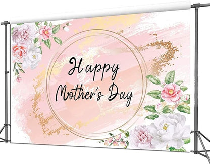 7x5ft Happy Mother's Day Backdrop Love Heart Photography Background Floral Mothers Day Birthday Photography Background for Mother's Day Photo Booth Props