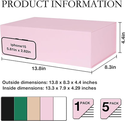 Pink Gift Box with Magnetic Lids 13.8x8.3x4.4 in, Large Present Box for Bridesmaid Proposal Wedding Mother's Day 1 Pack