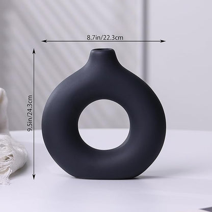 Modern Donut-Shaped Decorative Vases, Handmade Minimalist Boho ins Style, Modern Vase for Home Decor for Wedding Dinner Table Party Living Room Office Bedroom (Black, Small)