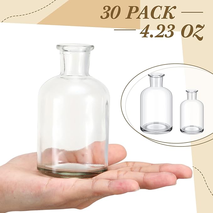 Lallisa 30 Pcs 4 Inches Small Glass Bud Vases Bulk Mini Flower Vases for Centerpieces Decorative Glass Bottles Vintage Rustic Decoration for Wedding Dining Table Home Decor
