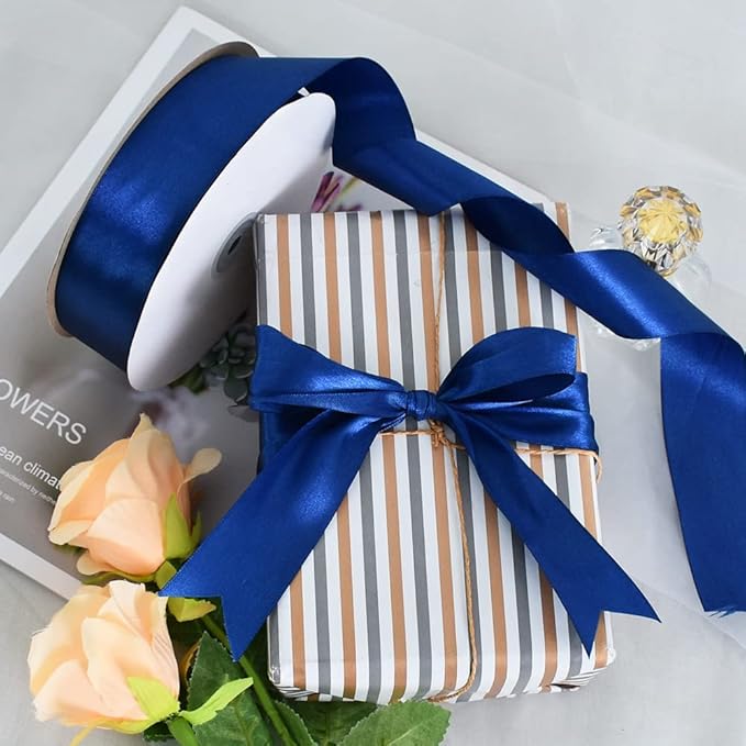 TONIFUL 1-1/2 Inch (40mm) x 100 Yards Navy Blue Wide Satin Ribbon Solid Fabric Ribbon for Gift Wrapping Chair Sash Valentine's Day Wedding Birthday Party Decoration Hair Floral Craft Sewing