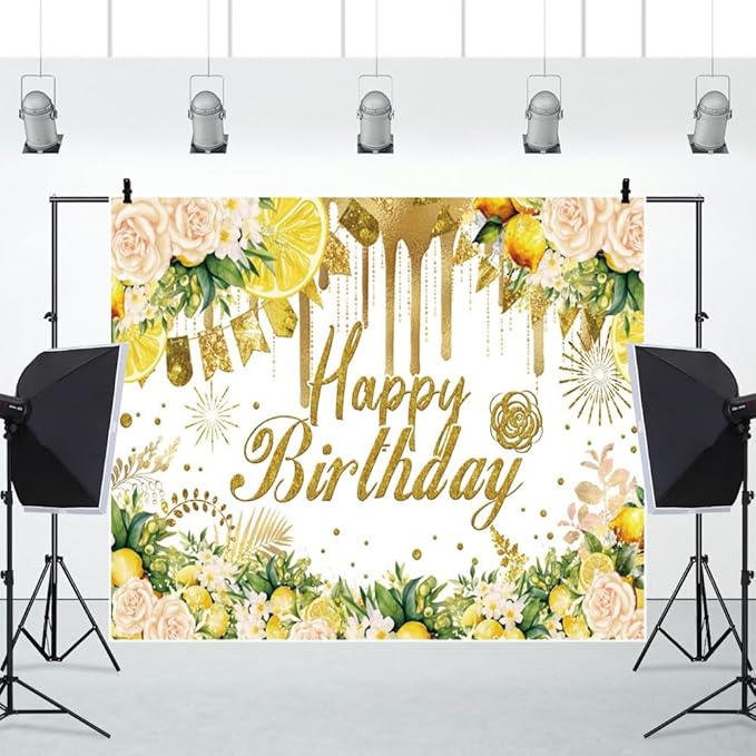 10x8ft Gold Floral Birthday Backdrop, Rose Gold Glitter Bokeh Photography Background Girls Birthday Party Cake Table Decorations Photo Shoot Banner Props