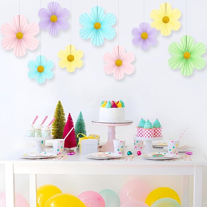 Pastel Party Decorations Paper Flowers Decorations for Wall Classroom Paper Fans Floral Backdrop Flower Wall Decor Pack of 9 Colorfu