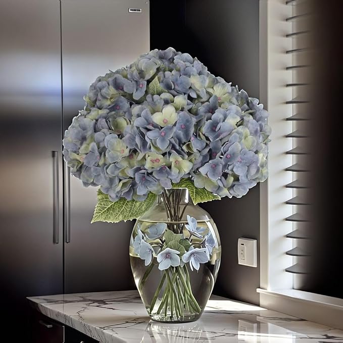 2Bouquets Artificial Fake Flowers Plants Silk Hydrangea Arrangements Wedding Bouquets Decorations Plastic Floral Home Kitchen Garden Party Festival Bar DIY (Bluish Green)