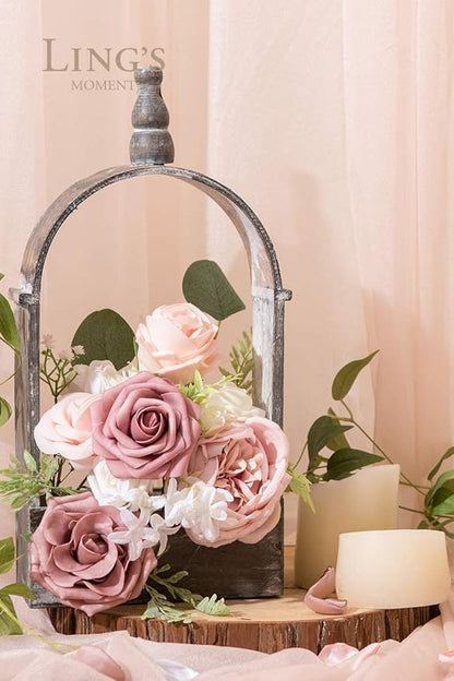 Ling's moment Artificial Flowers 25Pcs Dusty Rose Roses Decor w/Stems,3" Real Touch DIY Foam Floral for Wedding Bouquet/Centerpieces, Outdoors Party Backdrop, Room/Table, and Garden/Pot Decorations