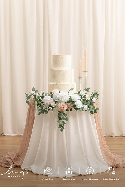 Ling's Moment Wedding Artificial Welcome Sign Flowers Swag Arch Floral Garland Decorations White & Sage for Ceremony Reception Entrance Entryway Party Banquets Easel Wall Home Outdoor(NOT Include Sign