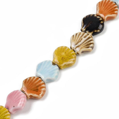 Beadthoven 25pcs Shell Handmade Porcelain Beads Small Seashell Ceramic Beads Colorful Printed Ocean Sea Shells Charm Craft Spacers for Bracelets Necklace Keychain DIY Jewelry Making 13mm Mixed Colors