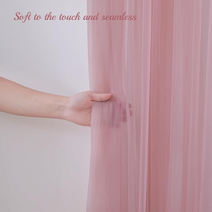 10x8ft Dusty Rose Tulle Backdrop Curtain with Lights String for Parites, Sheer Backdrop Curtains for Wedding Baby Shower Birthday Party Photo Shoot Decorations