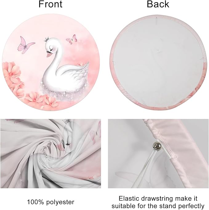 AOFOTO Swan Round Backdrop Pink Floral Butterfly Print Photography Background for Baby Shower Women Newborn Girls Birthday Party Banner Home Wall Decor Photo Studio Booth Props 4.1x4.1ft