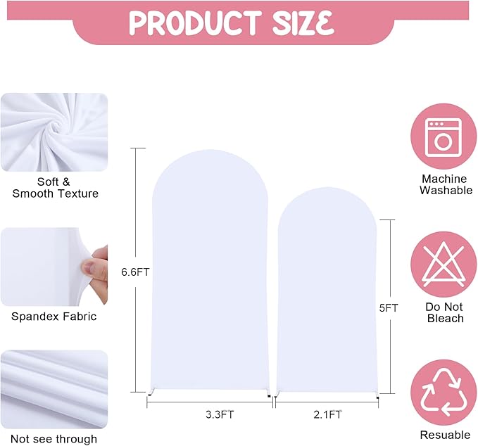 White Arch Backdrop Covers - 6.6FT, 5FT Spandex Fitted Wedding Arch Stand Covers Round Top Chiara Stretchy Arch Backdrop Cover for Wedding Birthday Party Decoration