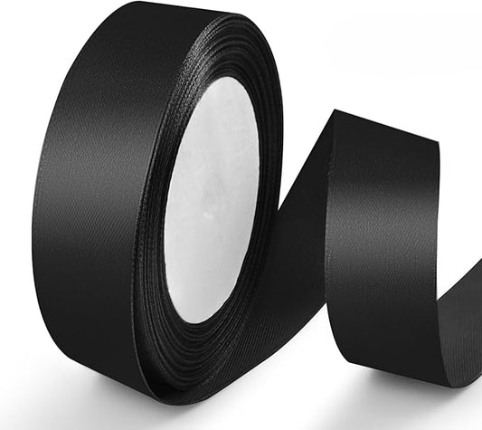 25 Yards 1 inch Satin Ribbon, Solid Color Fabric Ribbon Perfect for Gift Wrapping, Wedding, Handmade Bows, Floral Bouquets and Party Decoration(Black)