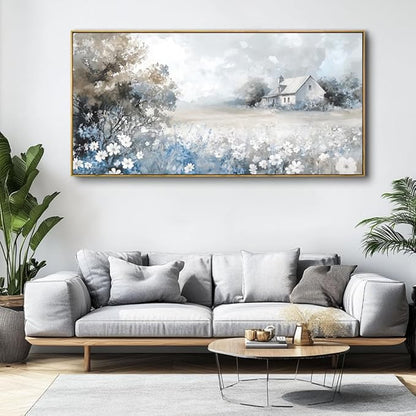 Landscape Abstract Landscape Wall Art - Large Framed Canvas Painting for Living Room, Bedroom, Modern Artwork Decor - 48x24 Inch Ready-to-Hang