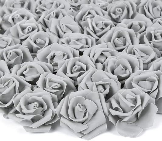 Artificial Rose Flower Heads, 100pcs Gray Roses Artificial Flower Foam Rose for DIY Wedding Bouquets Centerpieces Arrangements Party Baby Shower Home Decor (Stemless,Gray)
