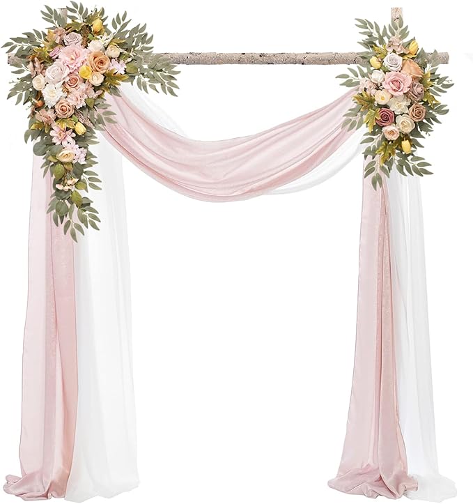 Wedding Arch, Artificial Flowers, Wedding Decor with Drapes (Set of 4)，Be Suited to Banquet, Party, Wedding Decor Ceremony and Background Decoration (Champagne Pink)