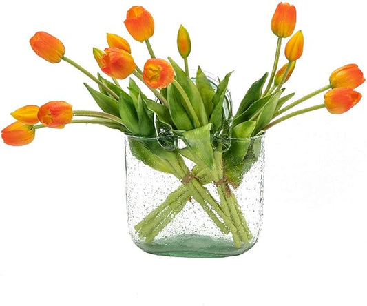 15pcs Artificial Tulips Flowers, Real Touch Latex Bouquet, Fake Tulips for Office Wedding Party Home Kitchen Garden Decoration(Orange,15pcs)