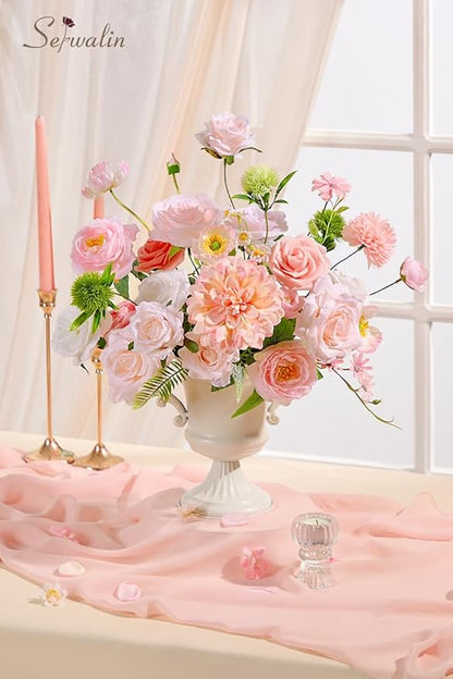Serwalin Artificial Silk Flowers Blush Pink, Fake Flowers Stems for Wedding Bouquets DIY, Baby Shower Centerpieces, Cake Decor, Birthday Party & Home Decor (Pale Pink)