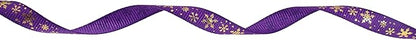 Gold Printing Snowflake Grosgrain Ribbon 25 Yard Each Roll 100% Polyester Woven Edge (3/8", Purple)