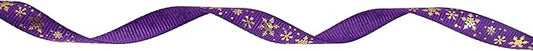 Gold Printing Snowflake Grosgrain Ribbon 25 Yard Each Roll 100% Polyester Woven Edge (3/8", Purple)