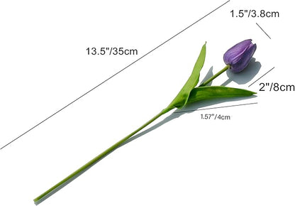 Mandy's Artificial Tulips 20 Stems Purple PU Faux Flowers for Thanksgiving and Christmas Decorations Wedding Home Decor 13.5 Inch