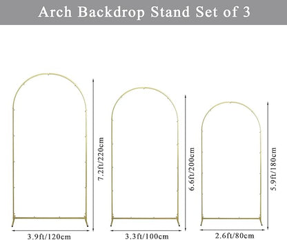 Wedding Arch Backdrop Stand Set of 3, (6, 6.6, 7.2) Metal Arch Backdrop Stand with Wedding Arch Cover, Wedding Balloon Arch Backdrop Stand for Birthday, Baby Shower, Anniversary.