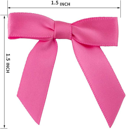 7Rainbows 50pcs Boutique 1.5" Hot Pink Satin Ribbon Mini Bows for Craft Sewing Scrapbooking Wedding and Gift Wrapping